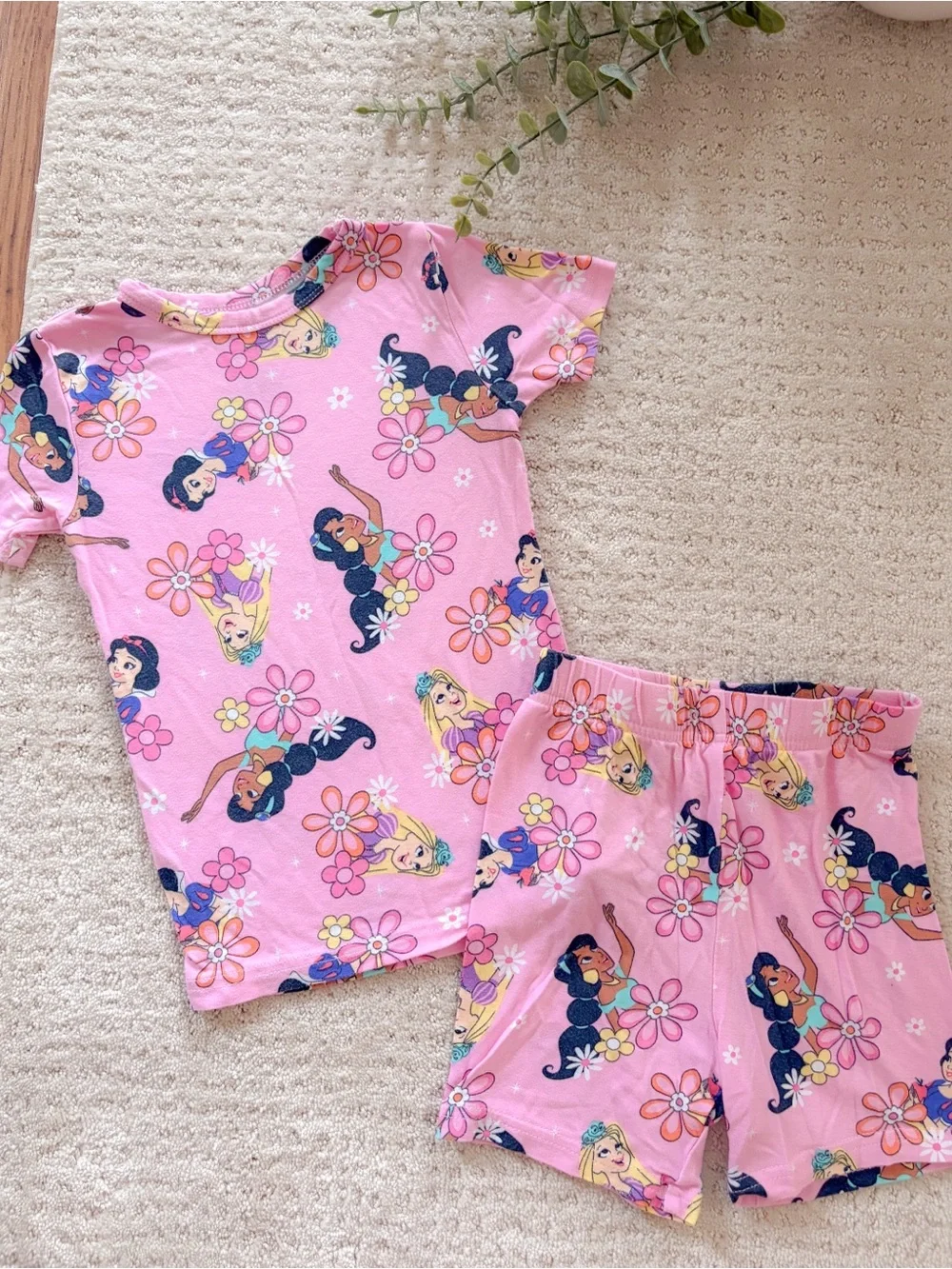 Toddler Disney Pink Princess Floral Short Pajama Set